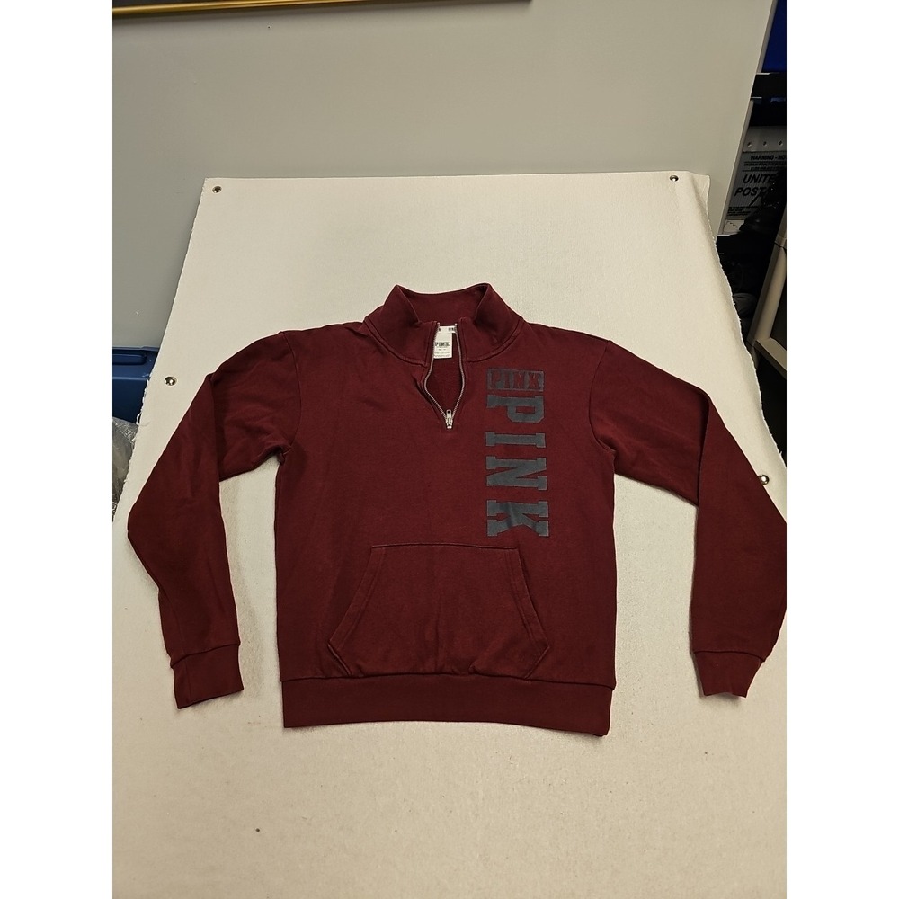 PINK Victorias Secret Quarter Zip Pullover‎ Sweatshirt Burgundy Maroon Logo XS